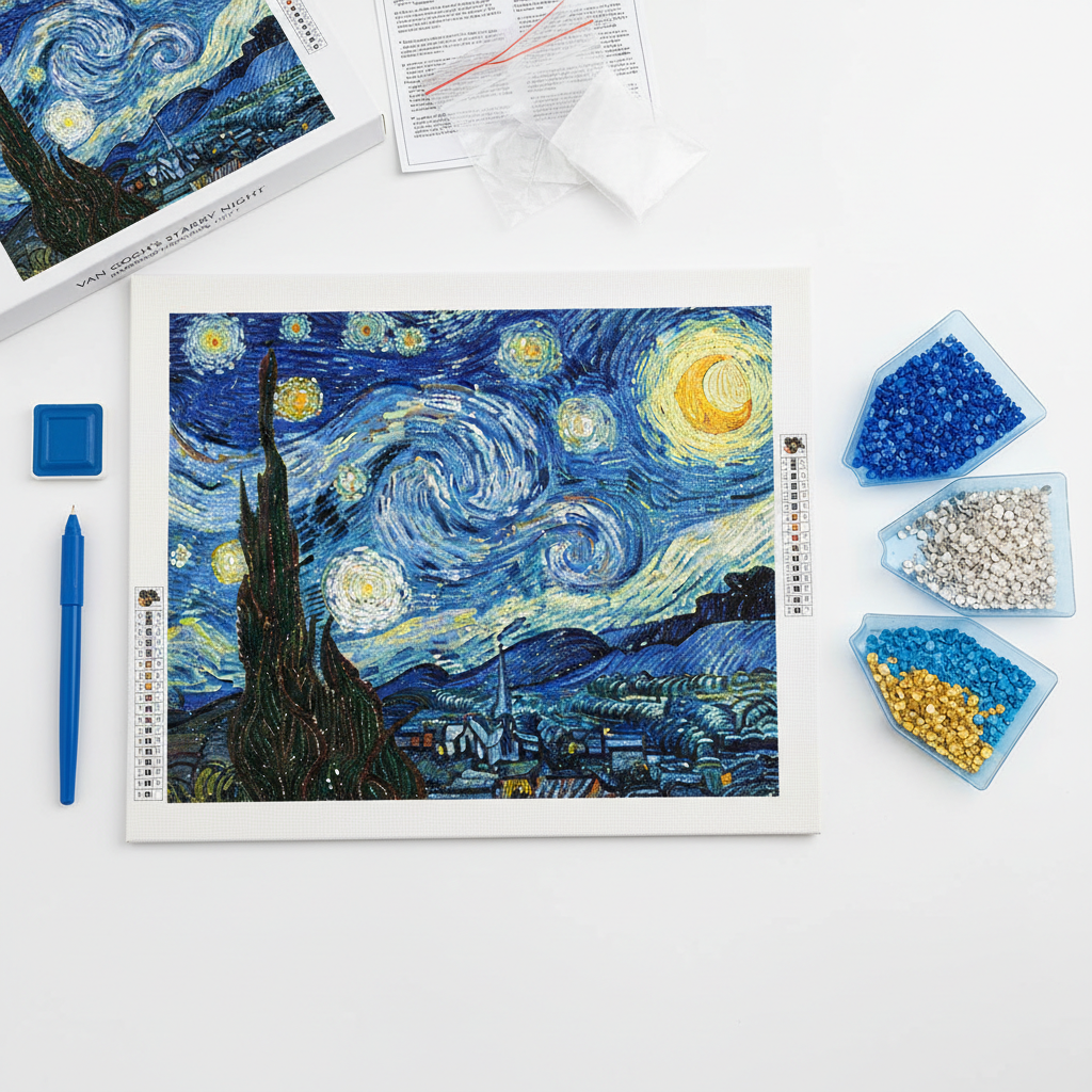 Van Gogh Starry Night Diamond Painting Kit - Create the iconic masterpiece with sparkling full-drill diamonds