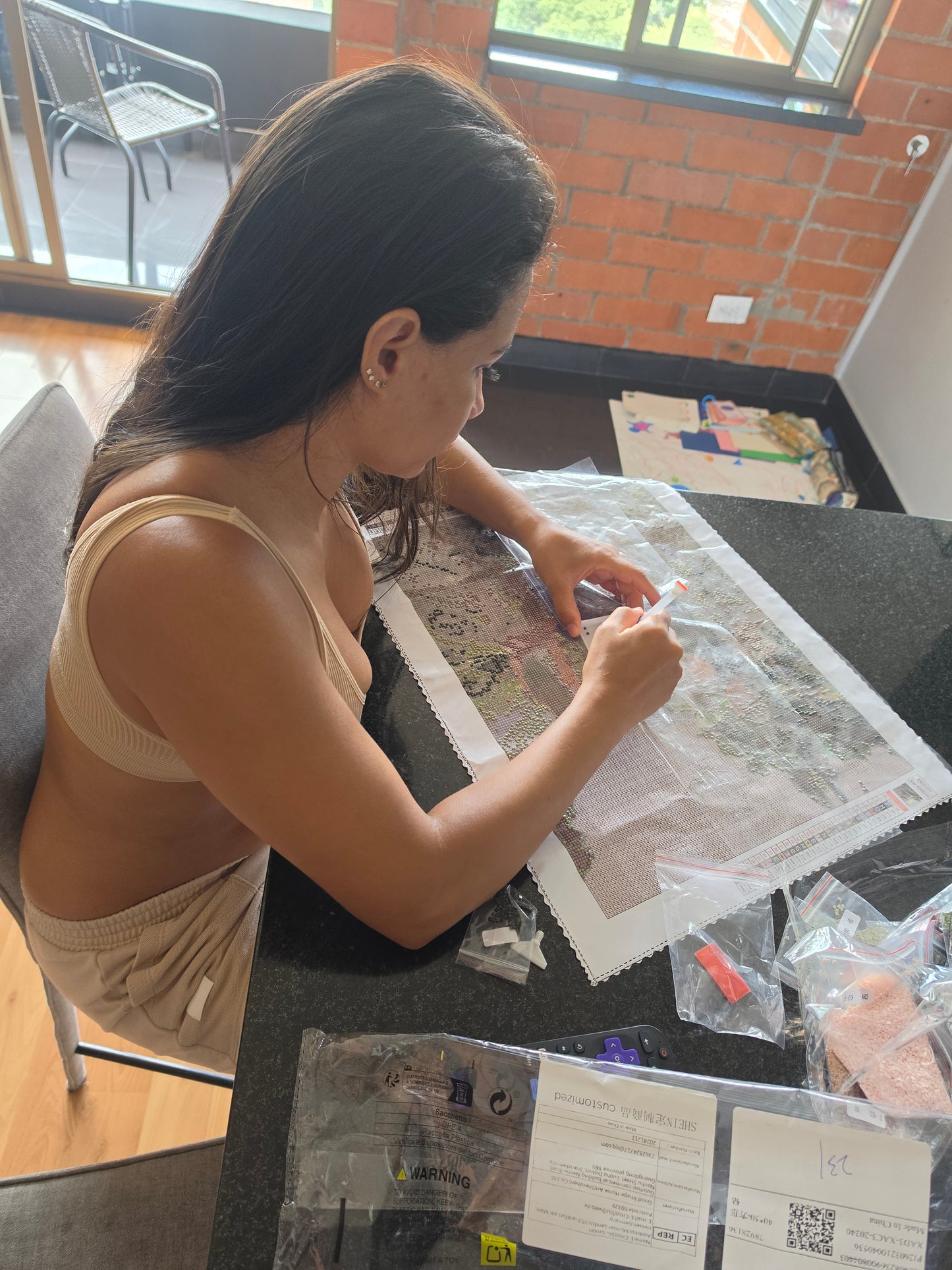 Diamond painting in progress — close-up process shot