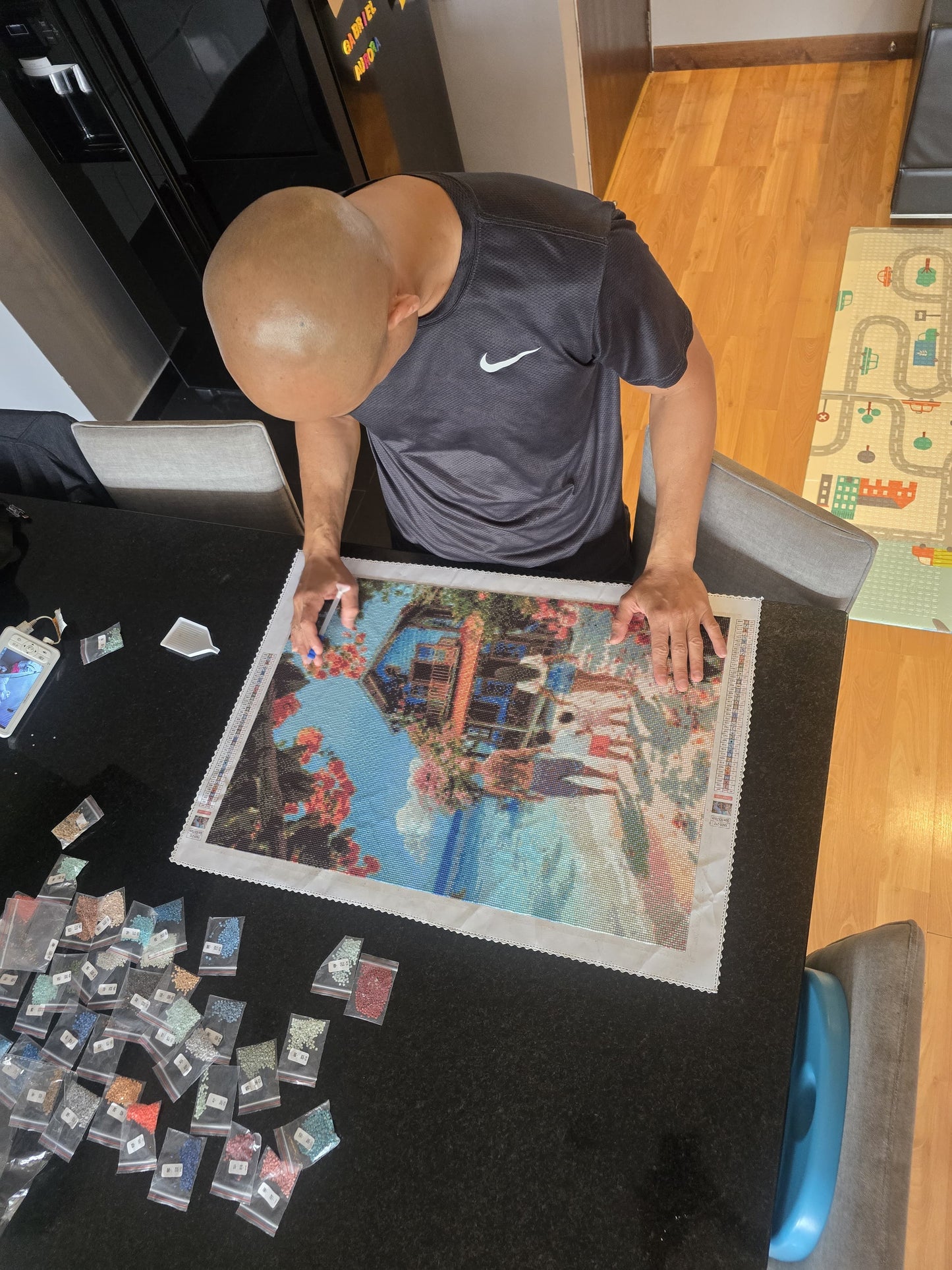 Custom diamond painting kit in use