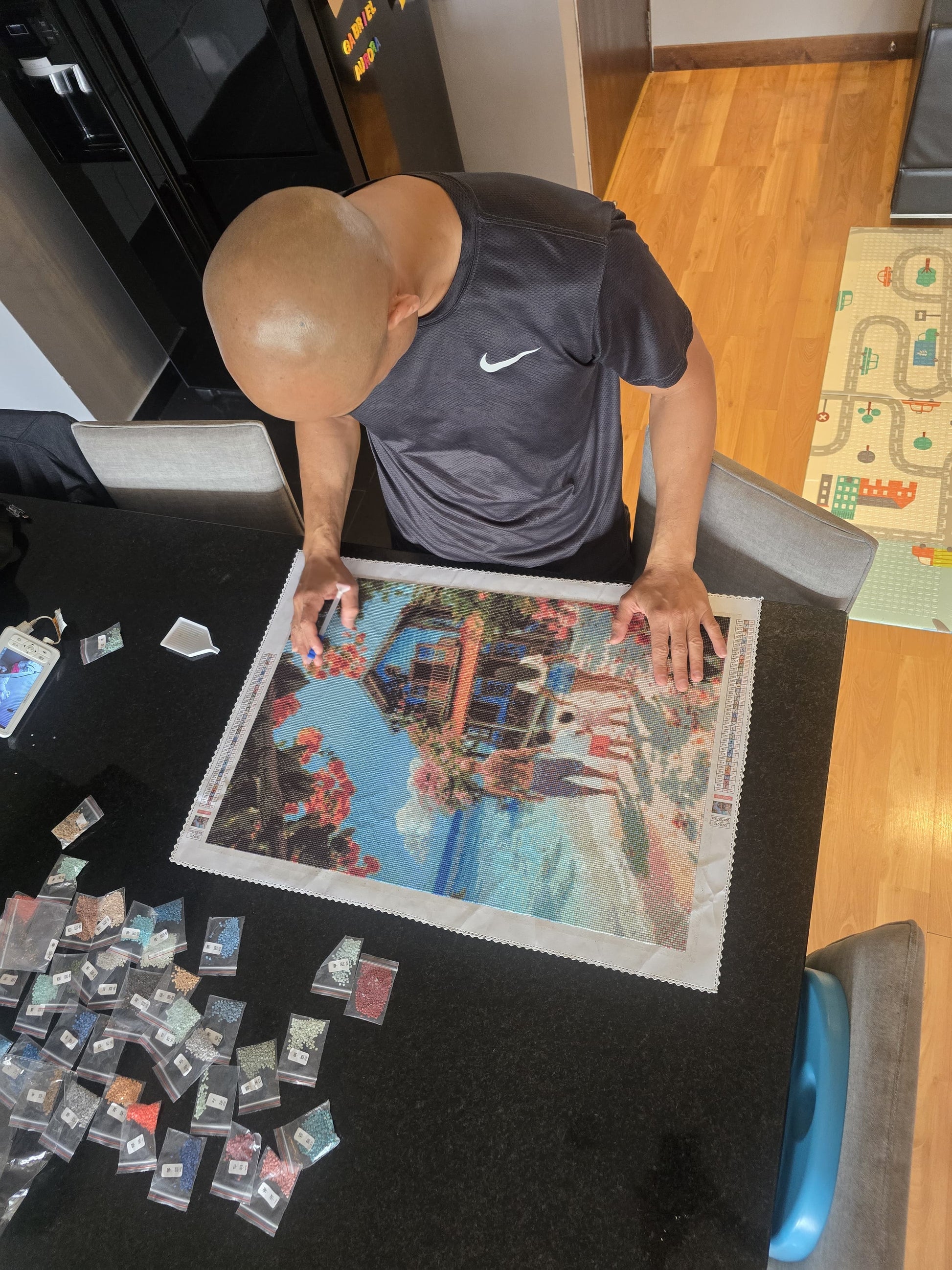 Custom diamond painting kit in use