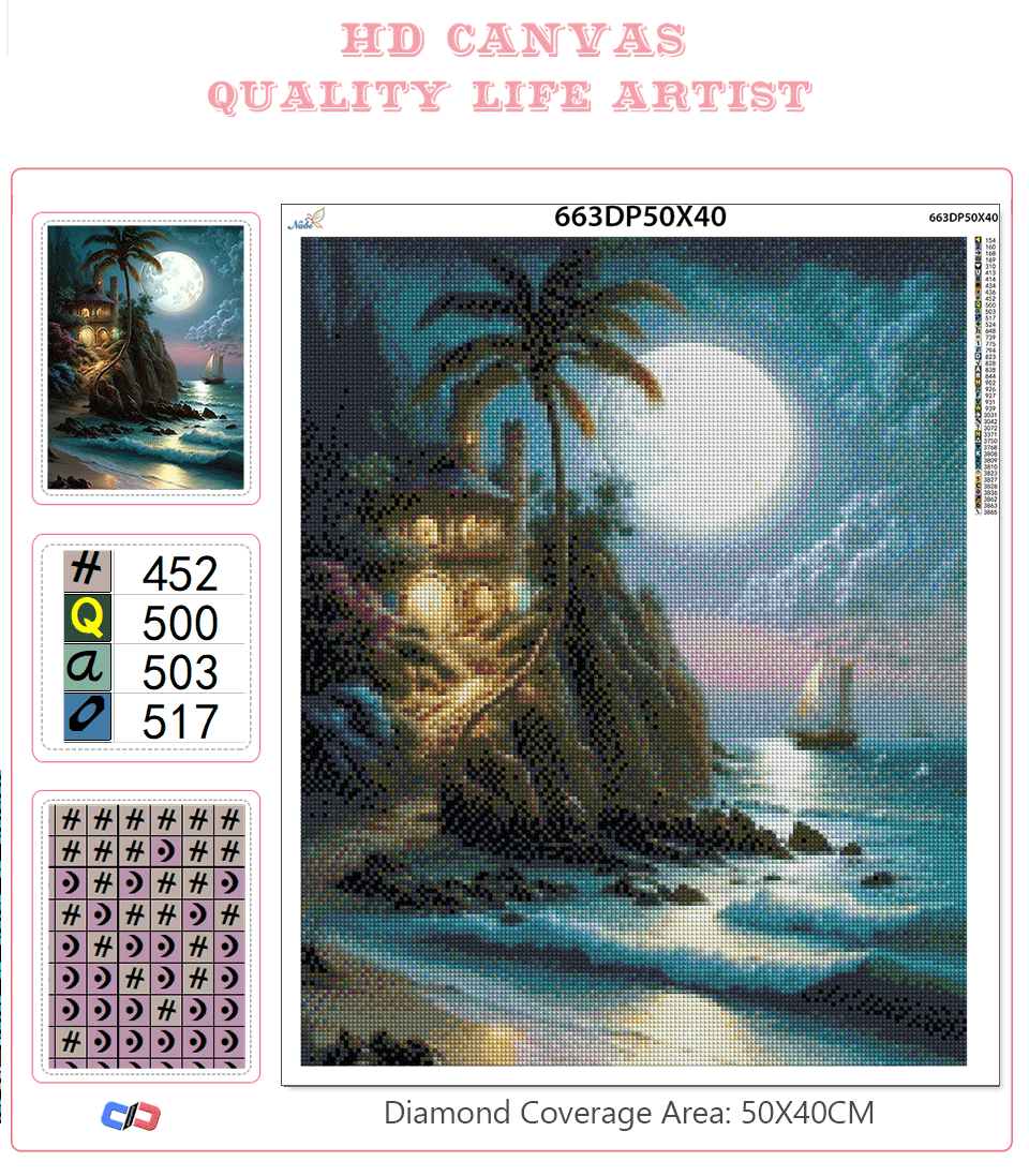 Moonlit Seascape - Premium Beginner Diamond Painting Kit