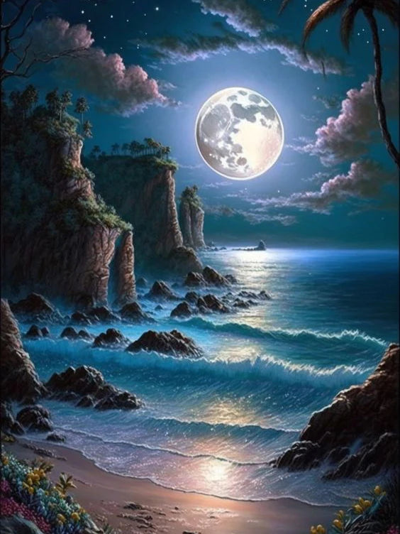 Moonlit Seascape - Premium Beginner Diamond Painting Kit