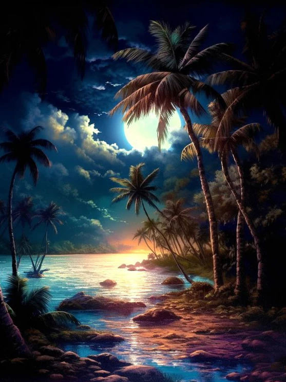 Moonlit Seascape - Premium Beginner Diamond Painting Kit