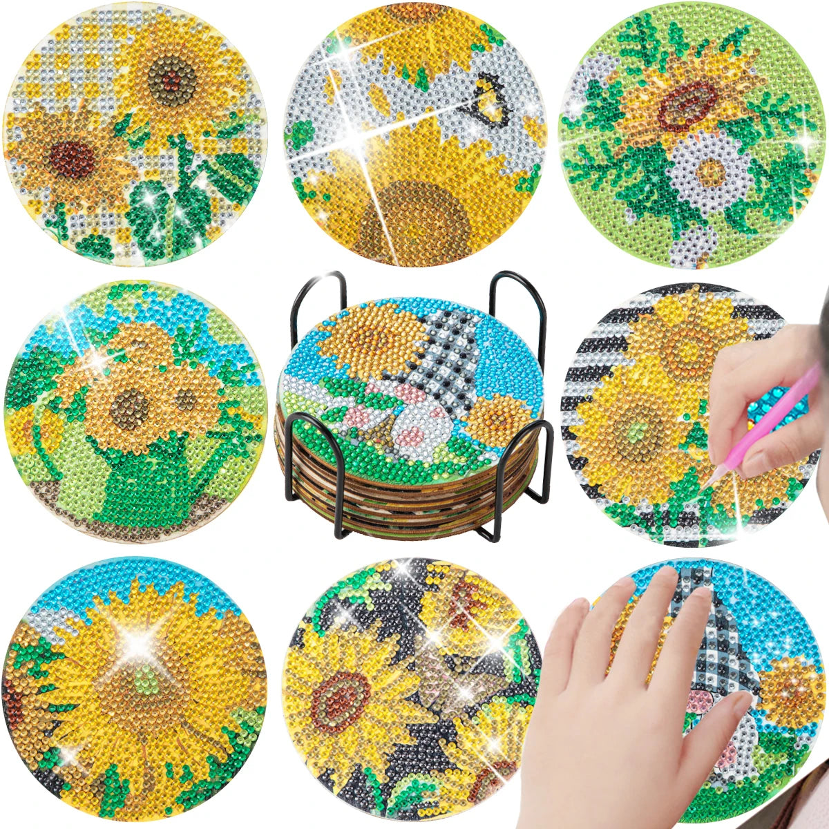 Diamond Painting Coasters Set — 8pc Mandala & Floral (Full Round Drill)