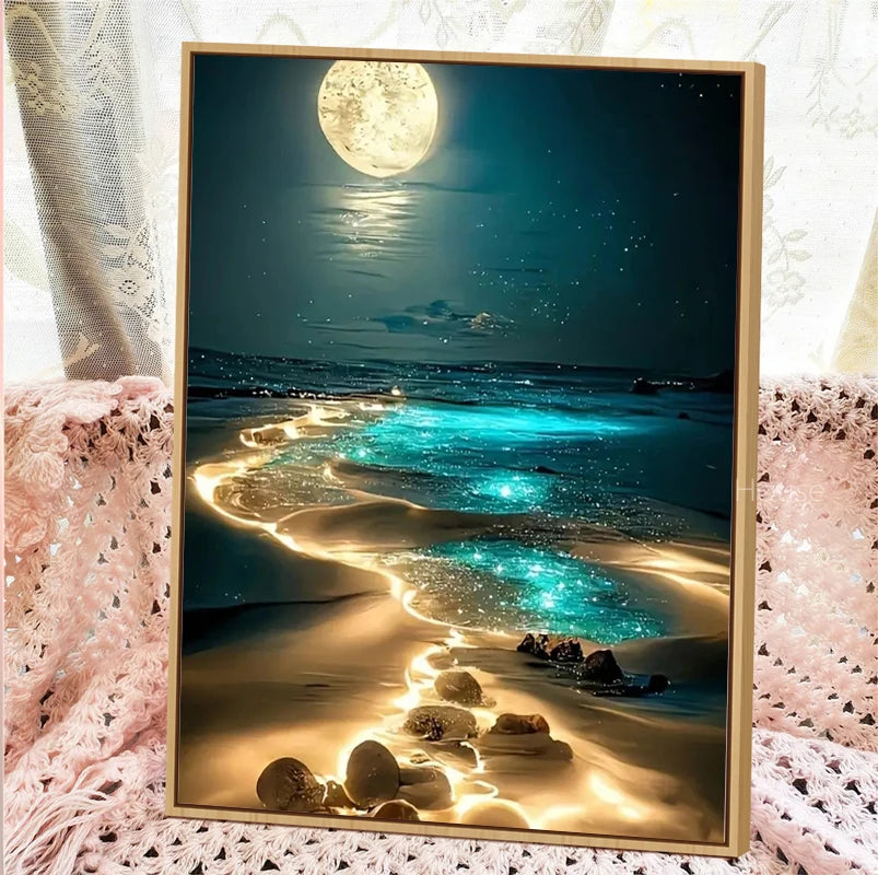 Moonlit Seascape - Premium Beginner Diamond Painting Kit
