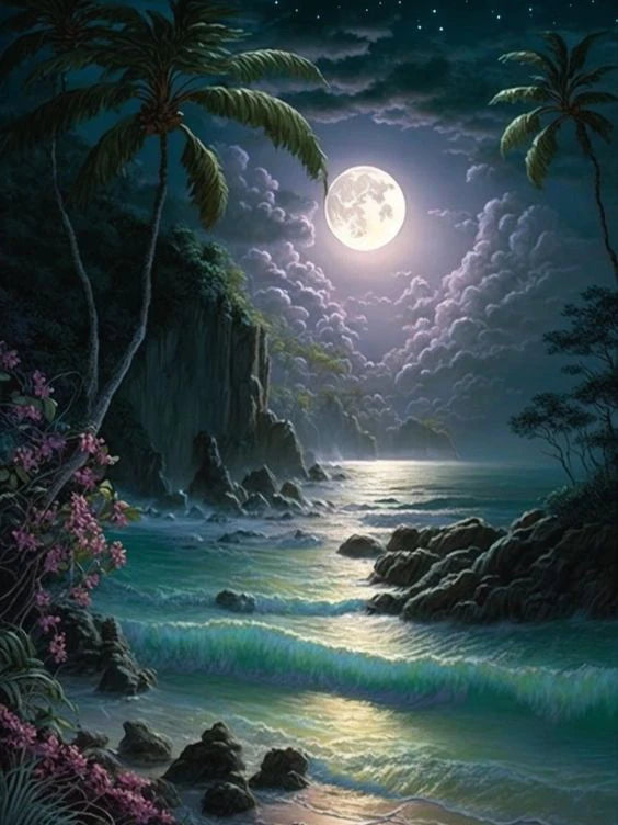 Moonlit Seascape - Premium Beginner Diamond Painting Kit
