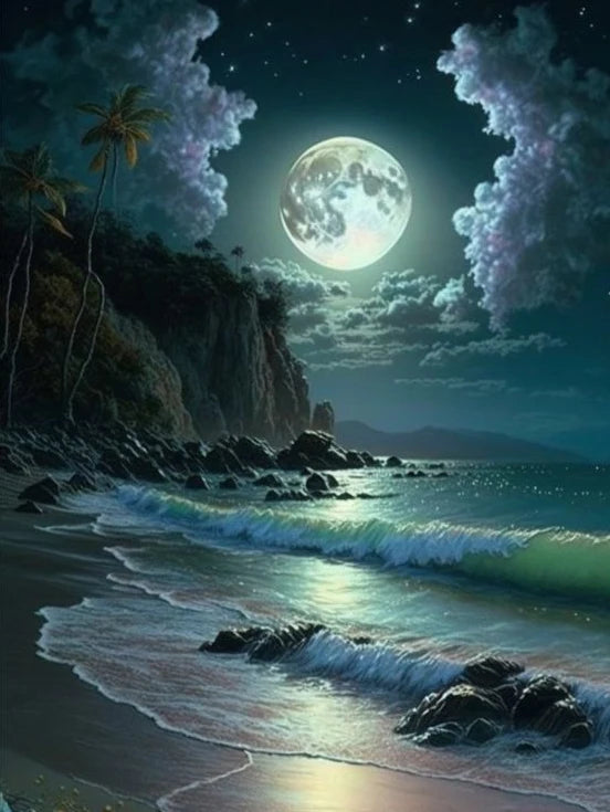 Moonlit Seascape - Premium Beginner Diamond Painting Kit
