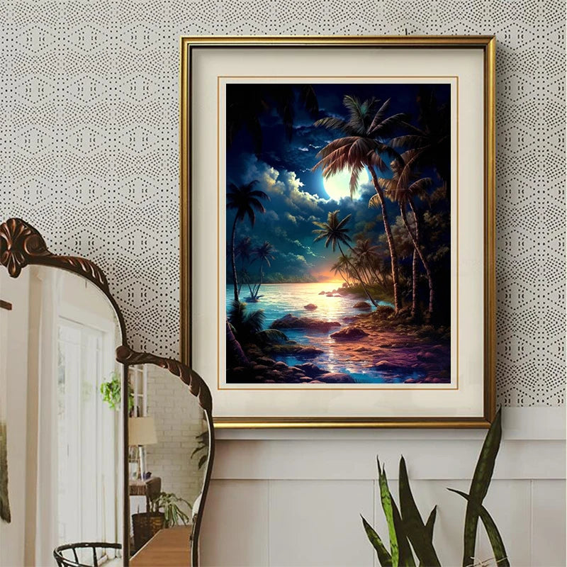 Moonlit Seascape - Premium Beginner Diamond Painting Kit
