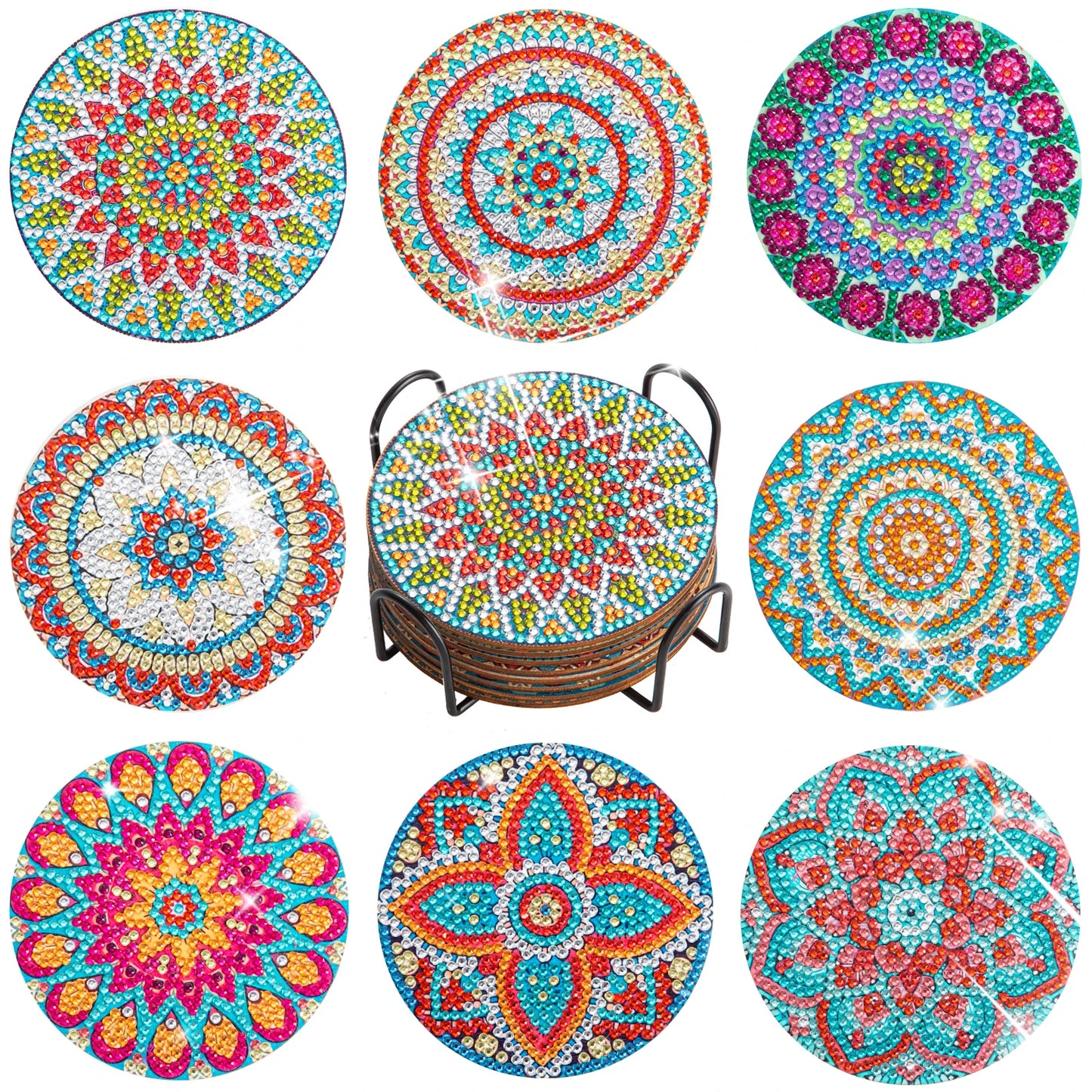Diamond Painting Coasters Set — 8pc Mandala & Floral (Full Round Drill)