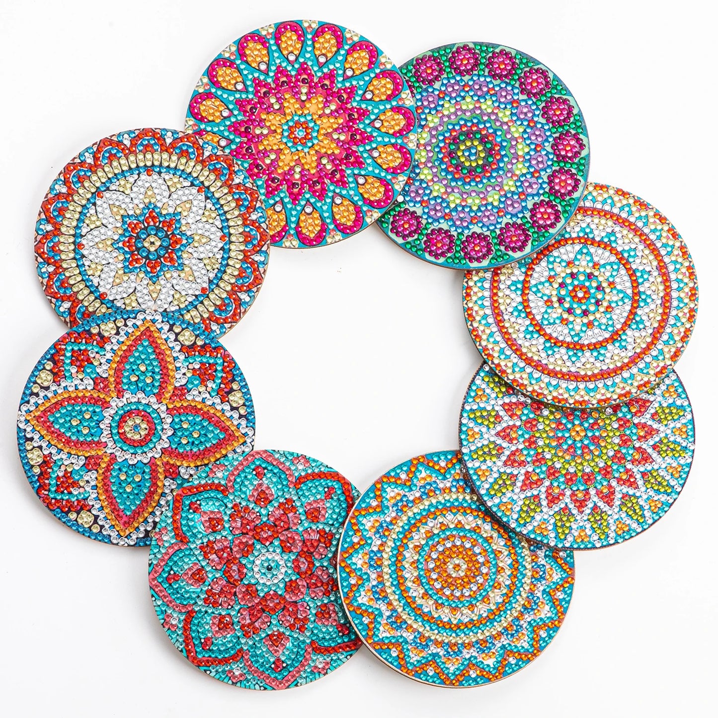 Diamond Painting Coasters Set — 8pc Mandala & Floral (Full Round Drill)