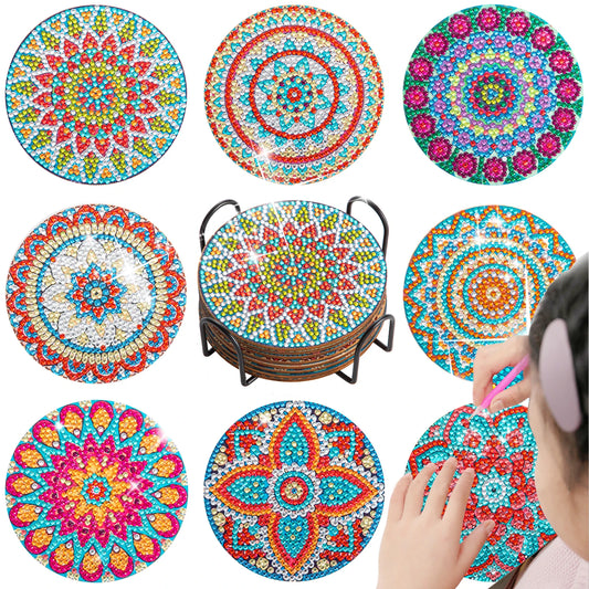Diamond Painting Coasters Set – 8pc Mandala & Floral Full Round Drill