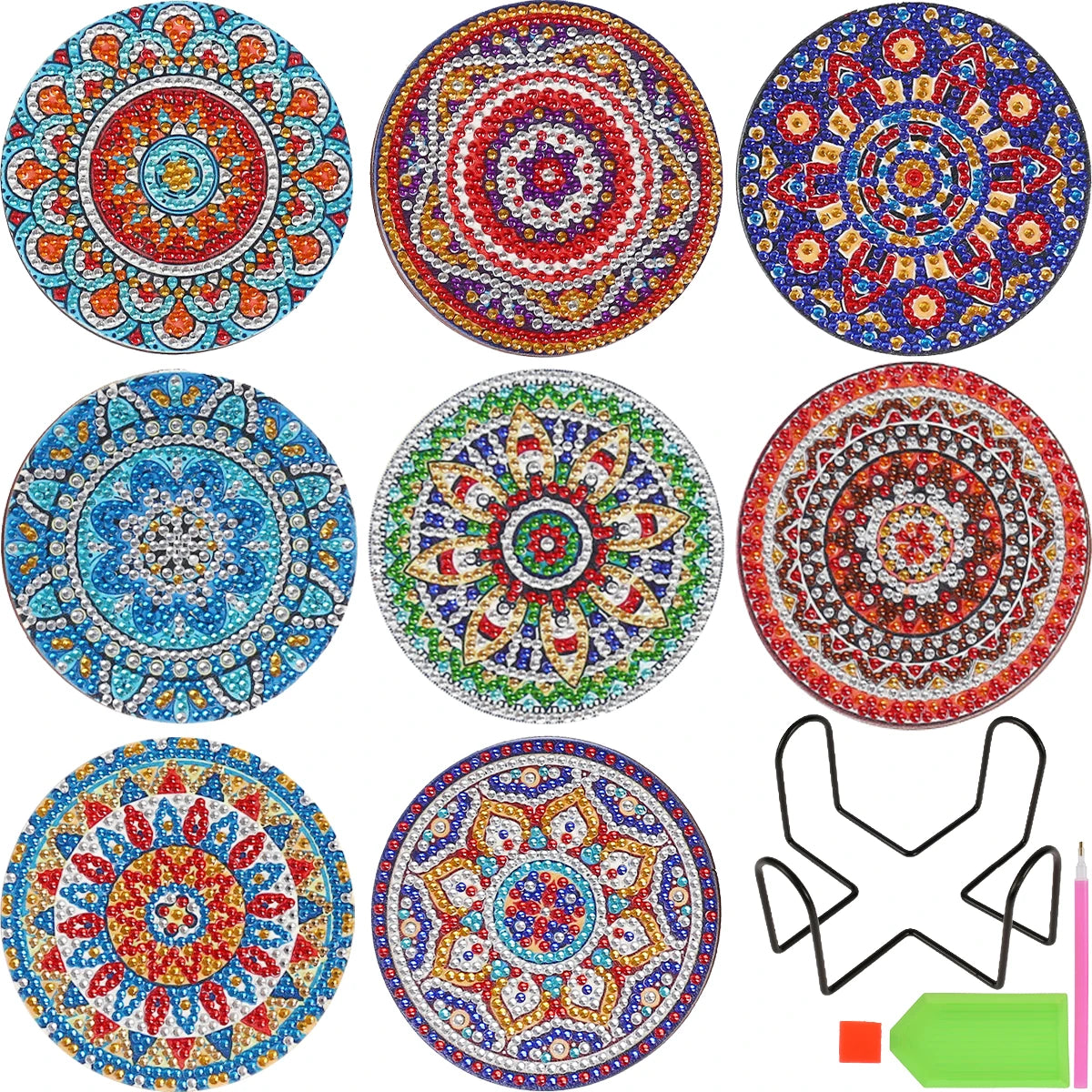 Diamond Painting Coasters Set — 8pc Mandala & Floral (Full Round Drill)