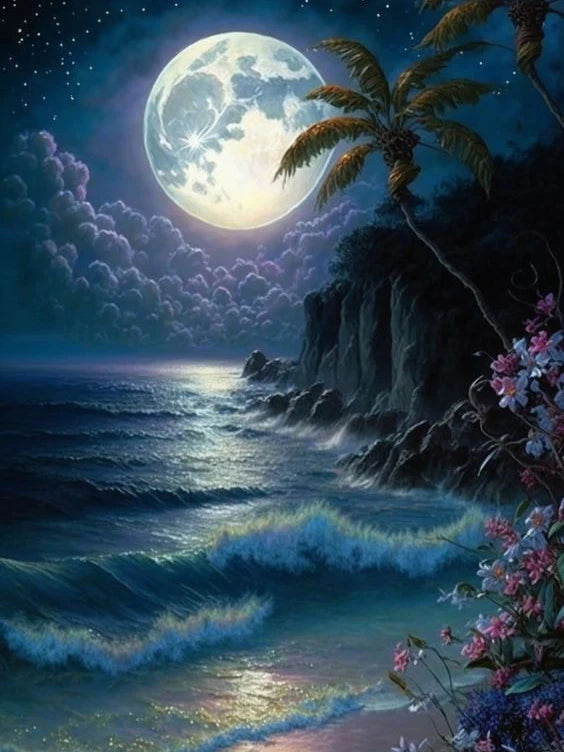 Moonlit Seascape - Premium Beginner Diamond Painting Kit