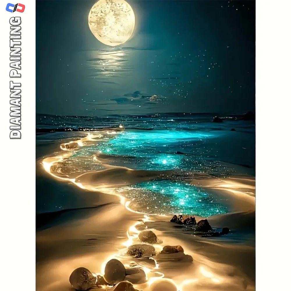 Moonlit Seascape - Premium Beginner Diamond Painting Kit