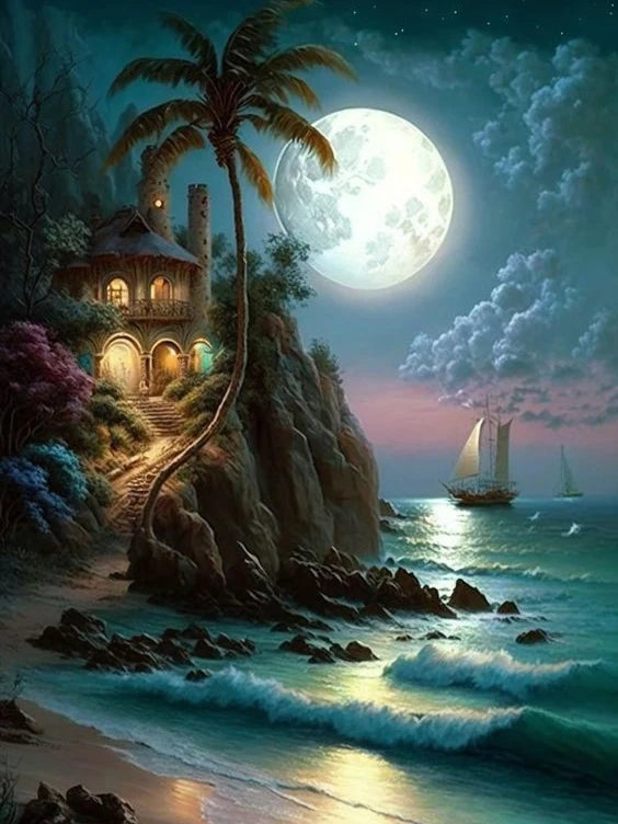 Moonlit Seascape - Premium Beginner Diamond Painting Kit
