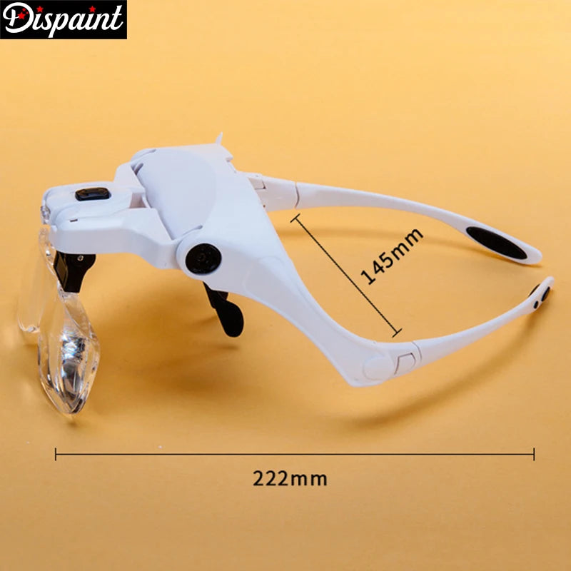 White headlamp with measurement details on a yellow background, featuring the brand 'Dispaint'.