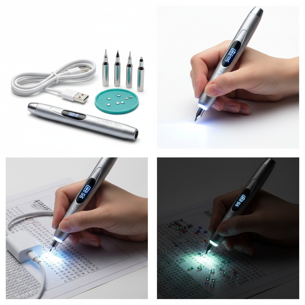USB Rechargeable LED Diamond Painting Pen - Illuminated tool for perfect visibility and precision